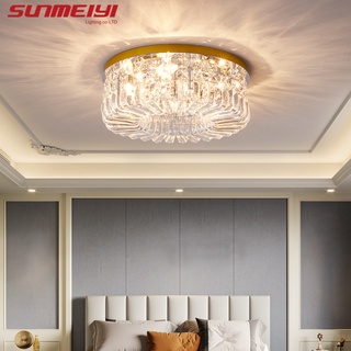 Sunmeiyi Modern K9 โคมไฟ Led คริสตัลหรูหราสีทองและสีดําสําหรับติดตกแต่งเพดานห้องนอนห้องนั่งเล่น