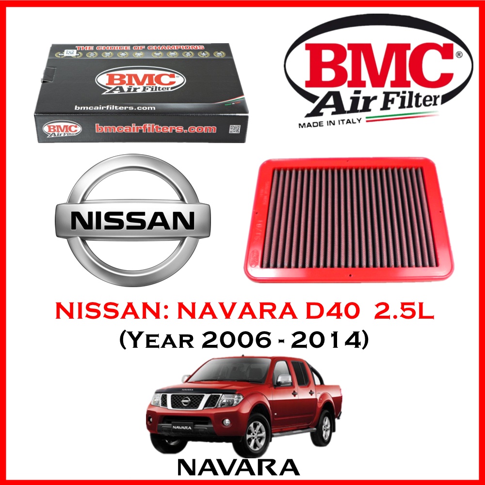 BMC Airfilters® (ITALY)🇮🇹 กรองอากาศแต่ง สำหรับ Nissan: Navara D40 เครื่อง 2.5 (ปี 2006-2014)