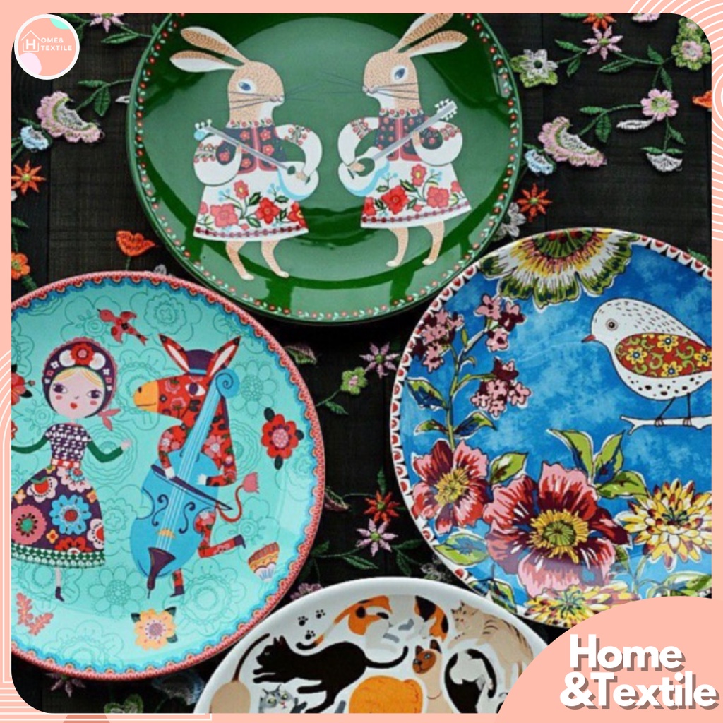 4ฟรี1【พร้อมส่ง】 จานเซรามิก สไตล์ตะวันตก ลายสวยงาม คุณภาพพรีเมี่ยม | Hands painted Plate