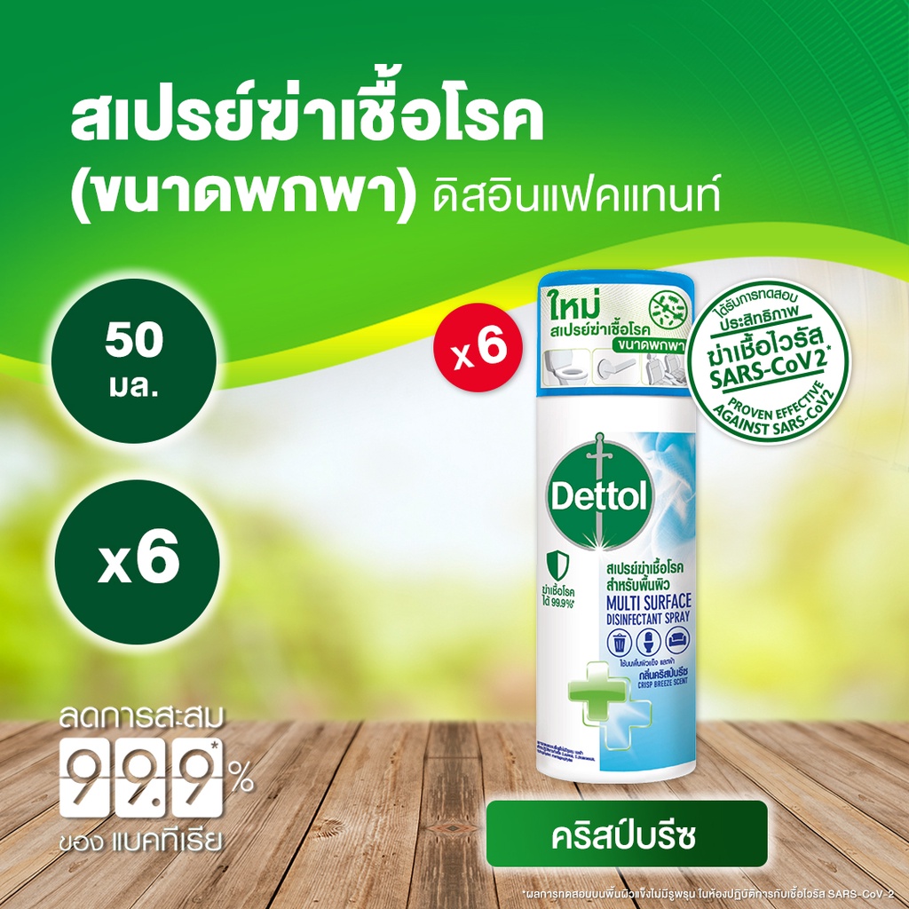 Cleaning Agents 250 บาท Dettol เดทตอล สเปรย์ฆ่าเชื้อเดทตอล สเปรย์ทำความสะอาด ดิสอินเฟคแทนท์ สูตรคริสป์บรีซ 50มล.X6 Home & Living
