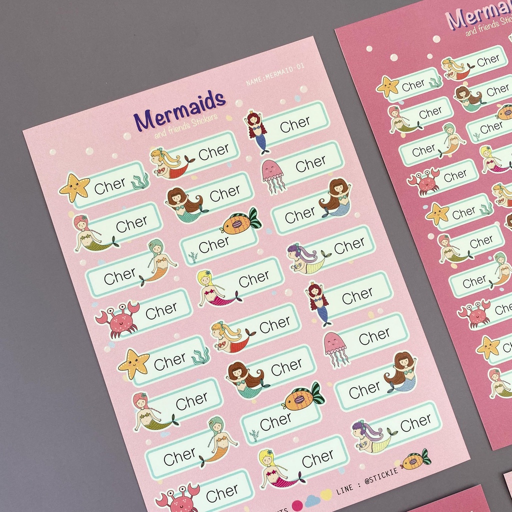 สติ๊กเกอร์ชื่อ กันน้ำ ลาย MERMAIDS ( Name Sticker 4 sheet / set ) ราคา ถูกที่สุด ดีลบีเคเค แกลเลอรีภาพที่ 3