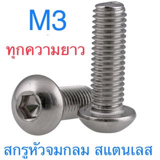 สกรูหัวจมกลม สแตนเลส M3 ทุกความยาว สกรูหัวกลม