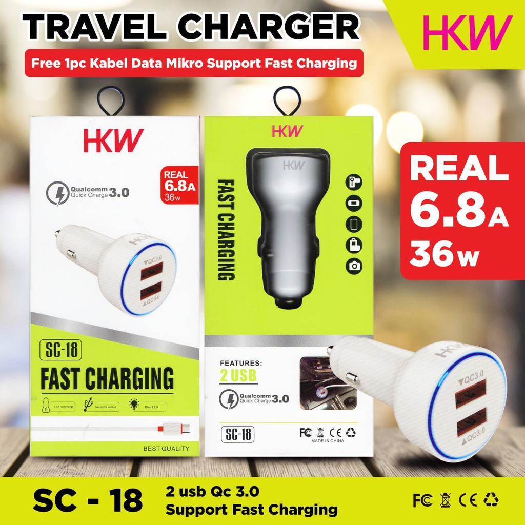HKW SC-18 2 USB LED QC 3.0 FAST CHARGING CAR SAVER ALREADY สายฟรี