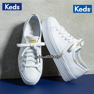 Keds รองเท้าหนังส้นหนาสีขาวขนาดเล็ก By 4 . 3 ซม