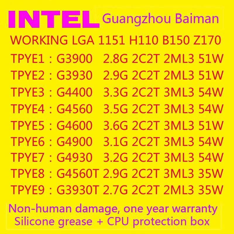 ใช้โปรเซสเซอร์ LGA 1151 Inte G3900 3930 4400 4560 4600 4900 5400 3900T G4560T หลวมชิป CPU