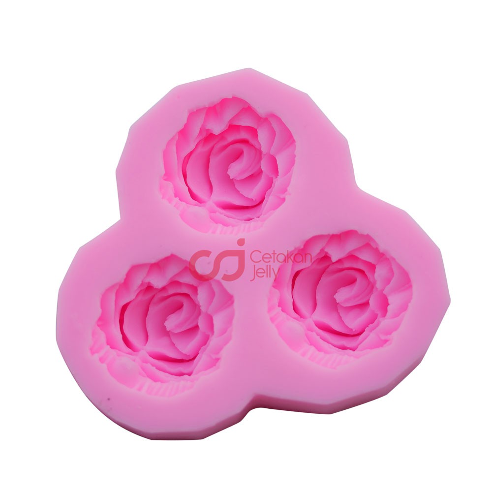 CJ แม่พิมพ์ซิลิโคน Fondant Clay Craft ช็อกโกแลตหมากฝรั่งวางเยลลี่พุดดิ้งสบู่ Medium Rose Bud 3 Cav