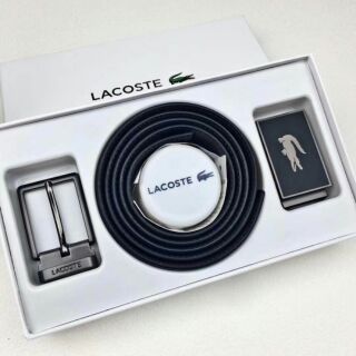 🎀LACOSTE MENS REVERSIBLE LEATHER BELT🎀 ในเซทมีหัวเข็มขัด 2แบบ สายสีดำ