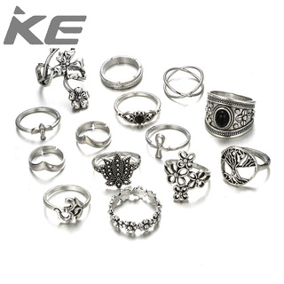 Vintage Jewelry Digital 3D Flower Carving Pattern Black Gem Vine Petal Ring Set of 14 Pieces f