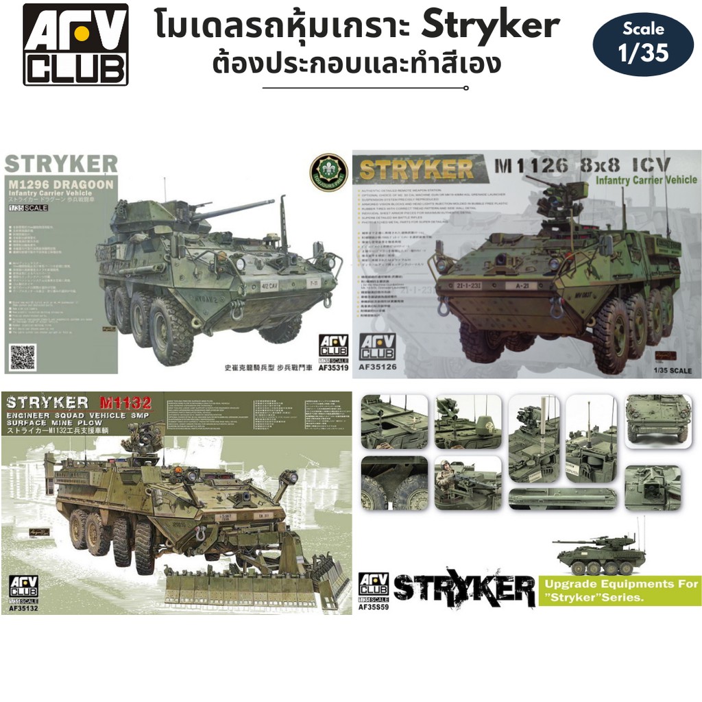 โมเดลรถหุ้มเกราะ ชุดแต่งอัพเกรด AFV Club 1/35 M1132 M1296 ICV STRYKER DRAGOON U.S. M1126 ICV STRYKER