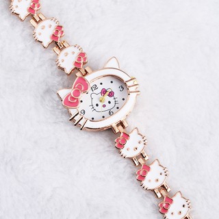 นาฬิกาข้อมือแฟชั่นสตรีสายสแตนเลสลาย Hello kitty Cute Luxury