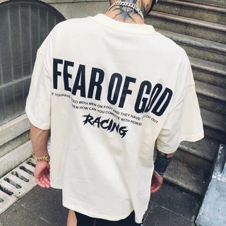 FOG FEAR OF GOD Season 7 main line back letter พิมพ์ผ้าฝ้ายคู่เสื้อยืดแขนสั้นหลวม