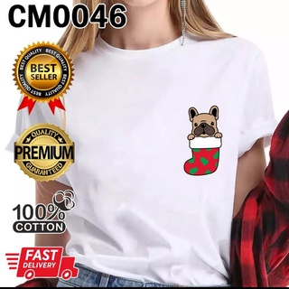 เสื้อยืดผ้าฝ้าย เสื้อยืดคริสต์มาส🌈LOCAL STOCK XMAS GIFT CM0046 MERRY CHRISTMAS TSHIRT XMAS DOG PUG SOCK UNISEX OVERSIZE