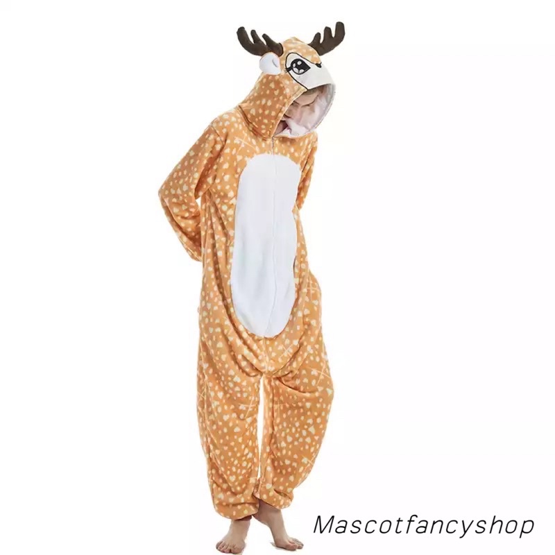 [มี COD] ชุดนอนมาสคอต กวางเรนเดียร์ (reindeer) แบบใหม่มีซิป* , ชุดงานคริสมาสต์