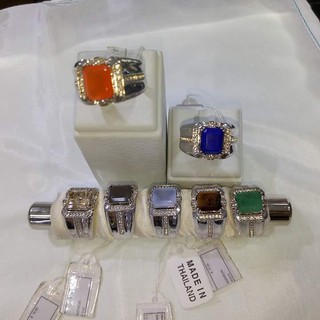 Mamjewelryhouse แหวนเงินแท้ประดับด้วยหิน Orange Moonstone สีส้ม