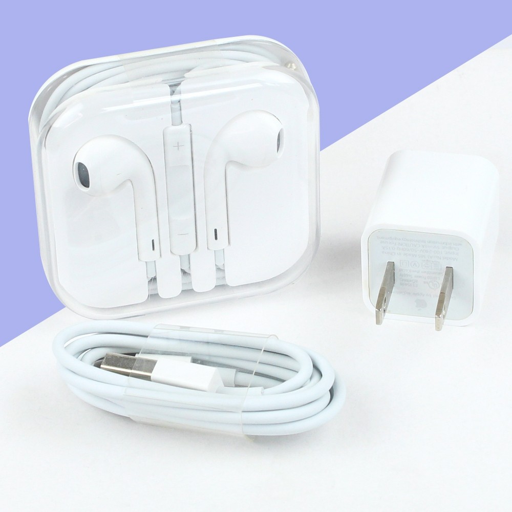 Telecorsa อุปกรณ์ที่ชาร์จ พร้อม หูฟัง 3.5 รุ่น Iphone-charger-plugs-Headphones-microphone-se-05d-Ri