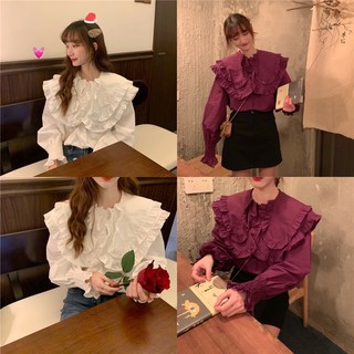 🎀เสื้อคอบัวแต่งดีเทลระบายแขนยาวน่ารักมากกกกกกก
