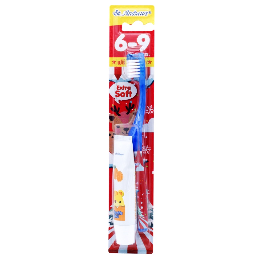 เซ็นท์แอนดรูว์ แปรงสีฟันเด็ก 6-9 ปี คานิวัล+ยาสีฟัน 1ชุด (คละสี) ST.ANDREWS CARTOON TOOTHBRUSH 6-9 Y