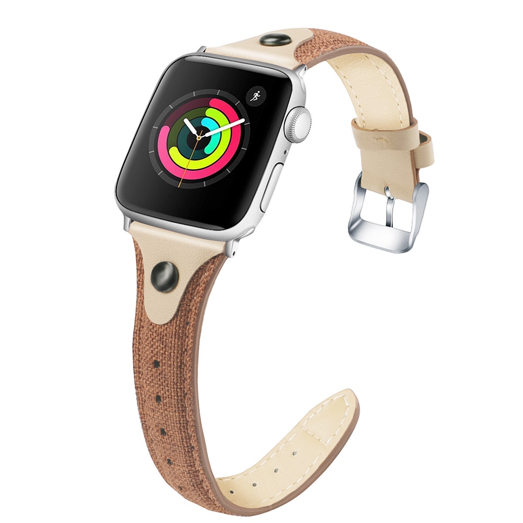 สายนาฬิกาข้อมือหนัง ผ้าแคนวาส ขนาดเล็ก สําหรับ Apple Watch 7 6 5 4 3