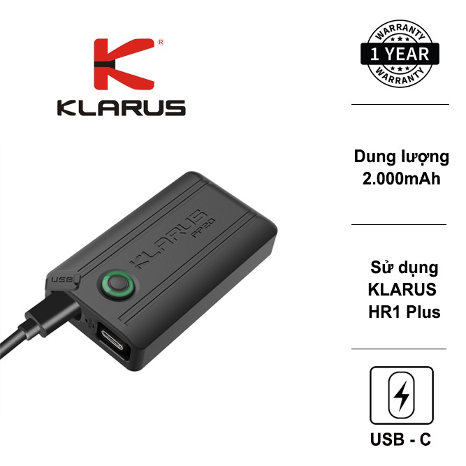 KLARUS PP20 2000mAh กล่องแบตเตอรี่แบบชาร์จไฟได้สําหรับไฟ KLARUS HR1 PLUS