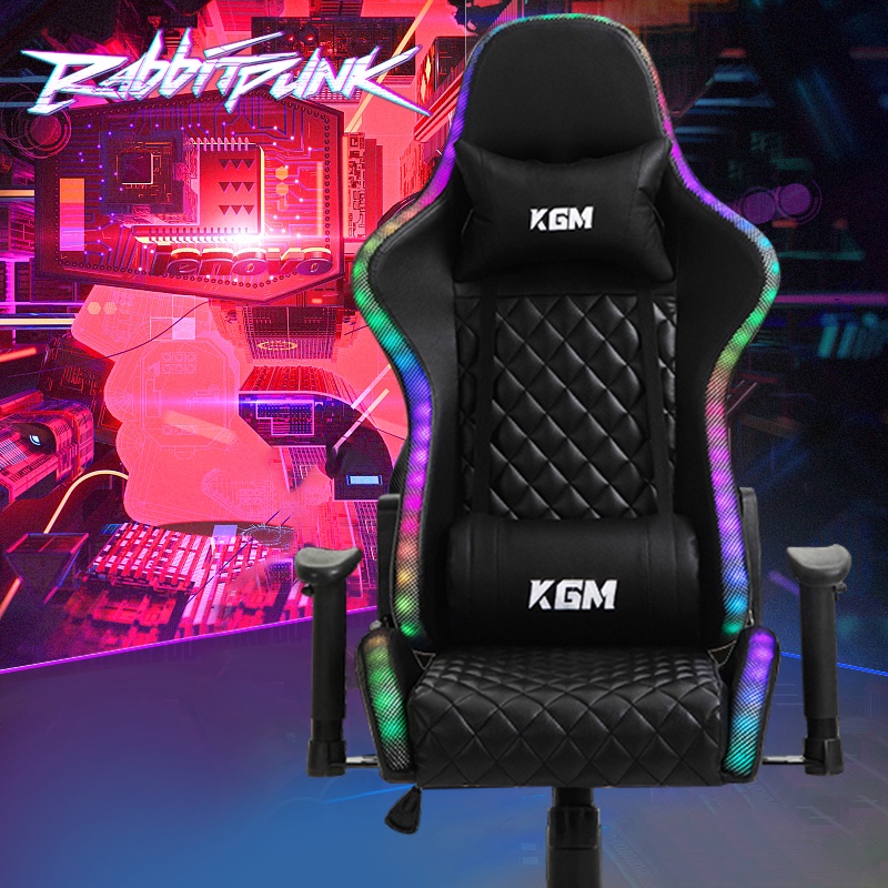 RabbitPunk RGB LED เก้าอี้เล่นเกม เก้าอี้เกมมิ่ง Gaming Chair  ปรับความสูงได้ ST80B