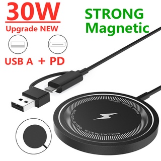 แท่นชาร์จแม่เหล็กไร้สาย 30W USB A PD Qi ชาร์จเร็ว สําหรับ iPhone 14 13 12 Pro Max Promax Mini