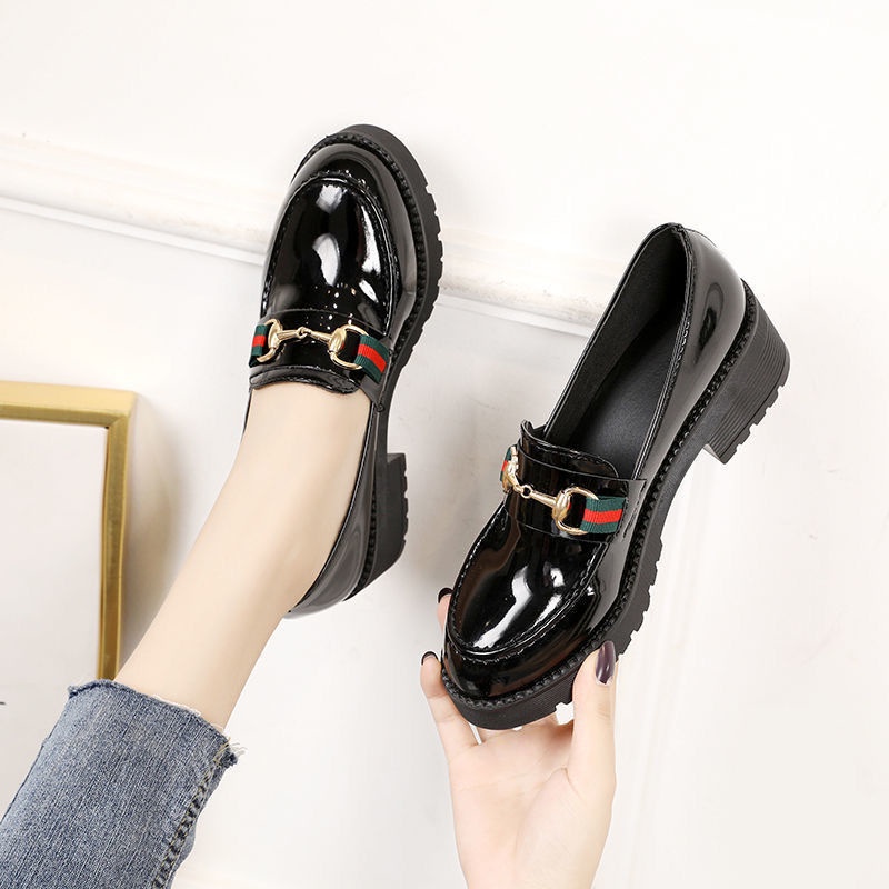 🔥 31-46 รองเท้าผู้หญิงขนาดใหญ่สีดำรองเท้าหนังขนาดเล็กสไตล์อังกฤษด้านล่างหนาใหม่ย้อนยุคญี่ปุ่นรองเท้าผู้หญิงเดี่ยว