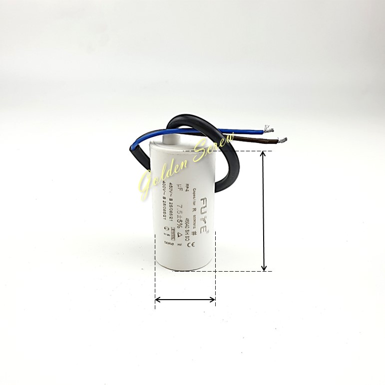 คาปาซิเตอร์ แคปรัน Capacitor 7.5uF, 8uF 450V FUYE ชนิดสาย