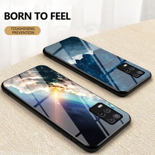 เคสโทรศัพท์กระจกคู่ทาสีFor OPPO A54 4G A74 5G 4G Galaxy Starry Sky Case Tempered Glass Soft Silicone Frame Hard marble Phone Cover TPU Soft edge Phone Case