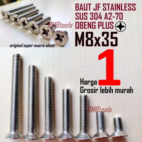 M8x35 JF STAINLESS GRADE 304 A2-70 FLAT HEAD MACHINE SCREW SCREWDRIVER PLUS M8 CSK
