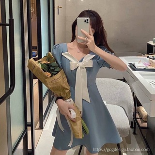 เดรสสีฟ้าแต่งแขนตุ๊กตาน่ารักมาก🦋