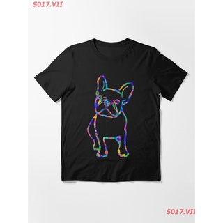 เสื้อยืดผ้าฝ้ายพิมพ์ลายขายดี S017.VII การ์ตูนตลก Colorful Frenchie | Bulldog T-shirt Essential T-Shirt  เสื้อยืดคู่รัก ล