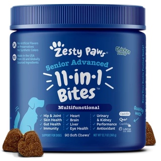 Zesty Paws Senior Advanced 11 in 1 วิตามินรวมสุนัข เสริมภูมิ บำรุงข้อ สมอง ตา หัวใจ ตับ ไต บำรุงทุกส่วน