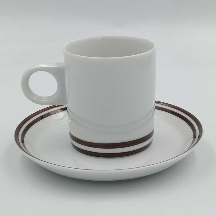 A67 แก้วกาแฟชอทขอบน้ำตาล Adam& Eve พร้อมจานรอง 2 ชุด