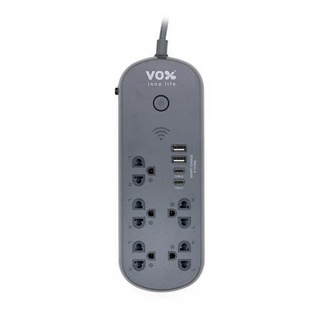 อุปกรณ์ไฟฟ้า ปลั๊กพ่วง รางปลั๊กไฟ 5 ช่อง 1 สวิตช์ 2 USB 2 C VOX NOVA 3 ม. สีเทา มีคุณภาพผ่านมาตรฐาน