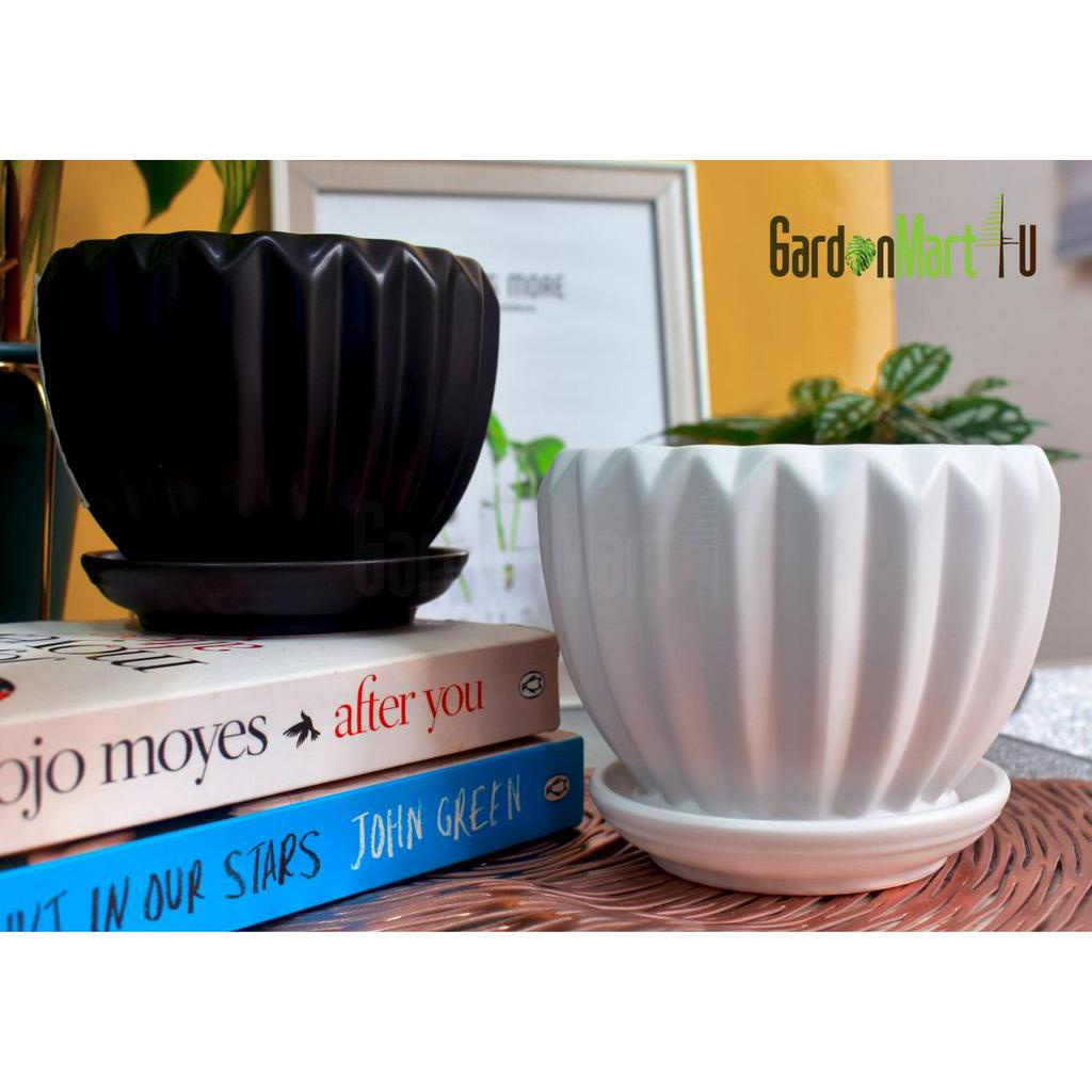 <GardenMart4u>สีดําสีขาวแนวตั้งแถบเซรามิคดอกไม้หม้อPasu Bunga Seramik Home Deco 黑白条ดอกไม้盆家中装饰