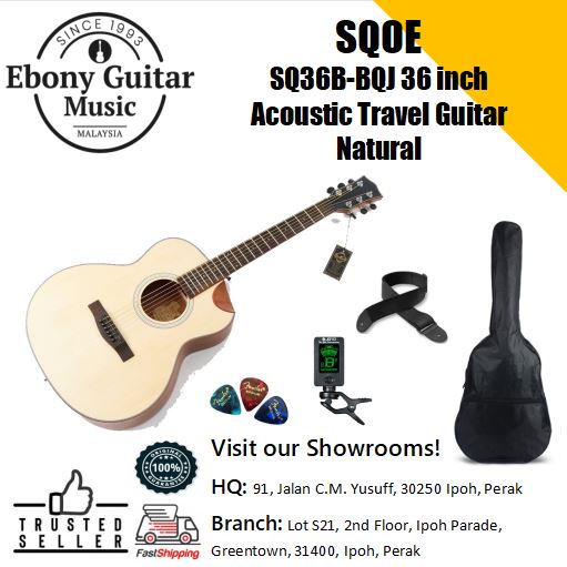 SQOE SQ36B-BQJ 36-inch Acoustic Travel Guitar - Natural (SQ-36B/36B-BQJ) with Free Gift Accessories