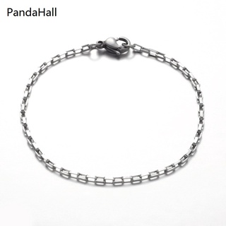 PandaHall 2pc 316 Surgical Stainless Steel Box Chain Bracelets with 304 Stainless Steel Lobster Claw Clasps Stainless Steel Color 7-1/4 inches(18.5cm)