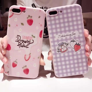 เคสสตอเบอรี่ นิ่ม i6,6+,7,7+เคสนิ่มทั้งอัน คลุมเครื่อง มี2สี  ชมพูและม่วง พาสเทล