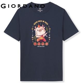 Giordano men T-Shirts Printed Cotton Summer Solid Casual T-Shirts Ribbed Crewneck Short Sleeves T-Shirts Free Shipping