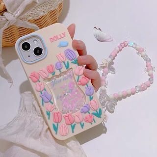 เคสมือถือ🌷ยางซิลิโคนดอกทิวลิปแต่งกลิตเตอร์✨มาพร้อมสายคล้องมือน่ารัก😍