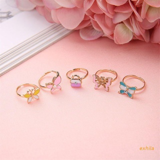 Exhila แหวนแฟนซีลายการ์ตูนปรับได้ของเล่นสําหรับเด็กผู้หญิง 5ชิ้น