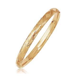 กำไลข้อมือทองคำแท้ 14k ลายสาน (เวลาจัดส่ง 7-10 วัน) 14k Yellow Gold Domed Bangle with a Weave Motif