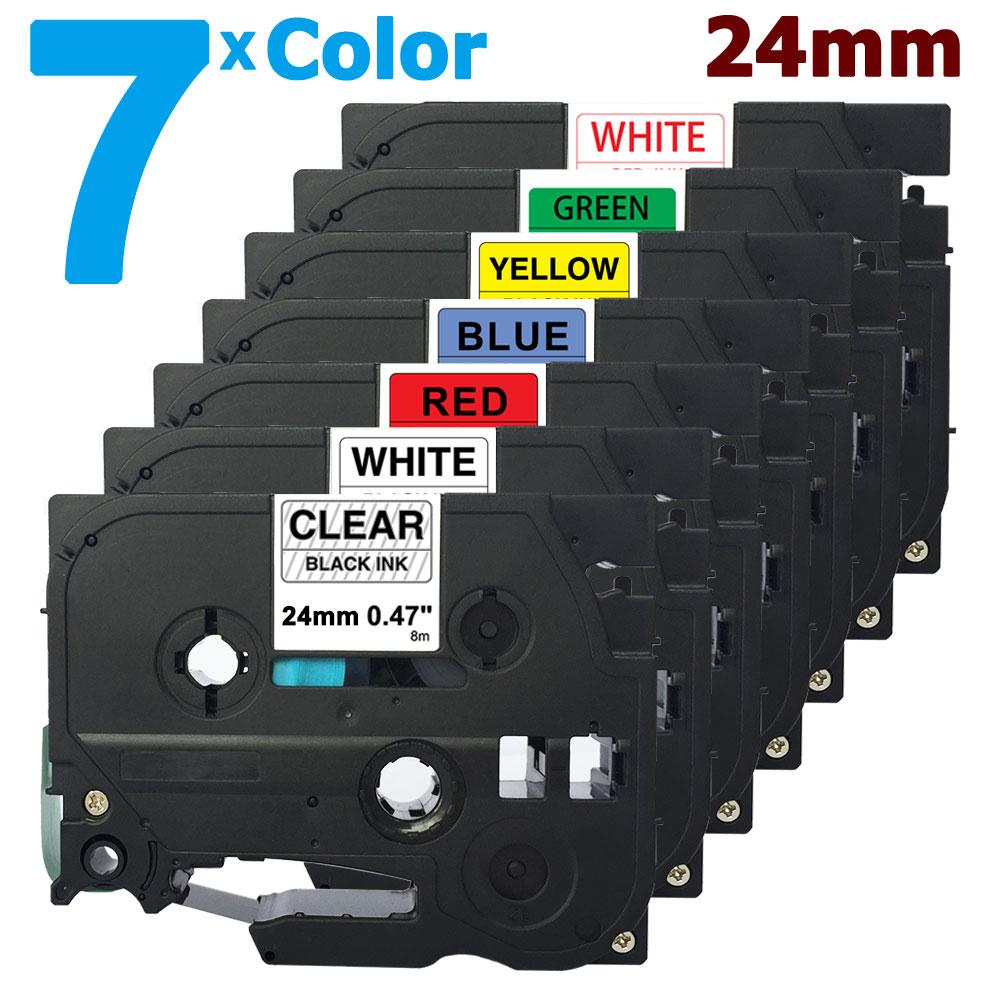 [สต็อกประเทศไทย]7 Pack 24mm Multi Color Label Tape for Brother PTouch TZe-151 TZe-251 TZe-451 TZe-55