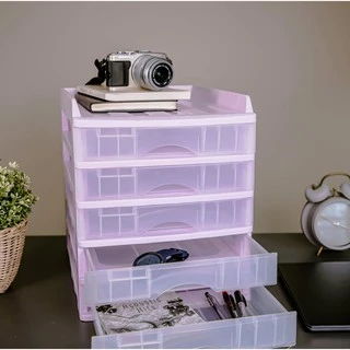 ตู้ลิ้นชัก 5 ชั้น พร้อมถาดบน A-109-1 สีม่วงพาสเทล Organizer with upper tray Purple Pastel color