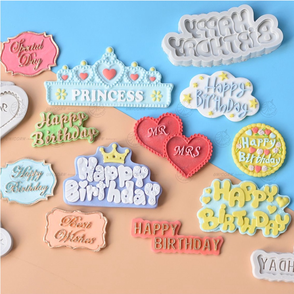 พิมพ์ซิลิโคน พิมพ์ฟองดอง happybirthday ป้ายปักเค้ก วันเกิด เทียนหอม สบู่ ขนม ฟองดอง ชอคโกแลต ดินปั้น วุ้น Unicornbakery