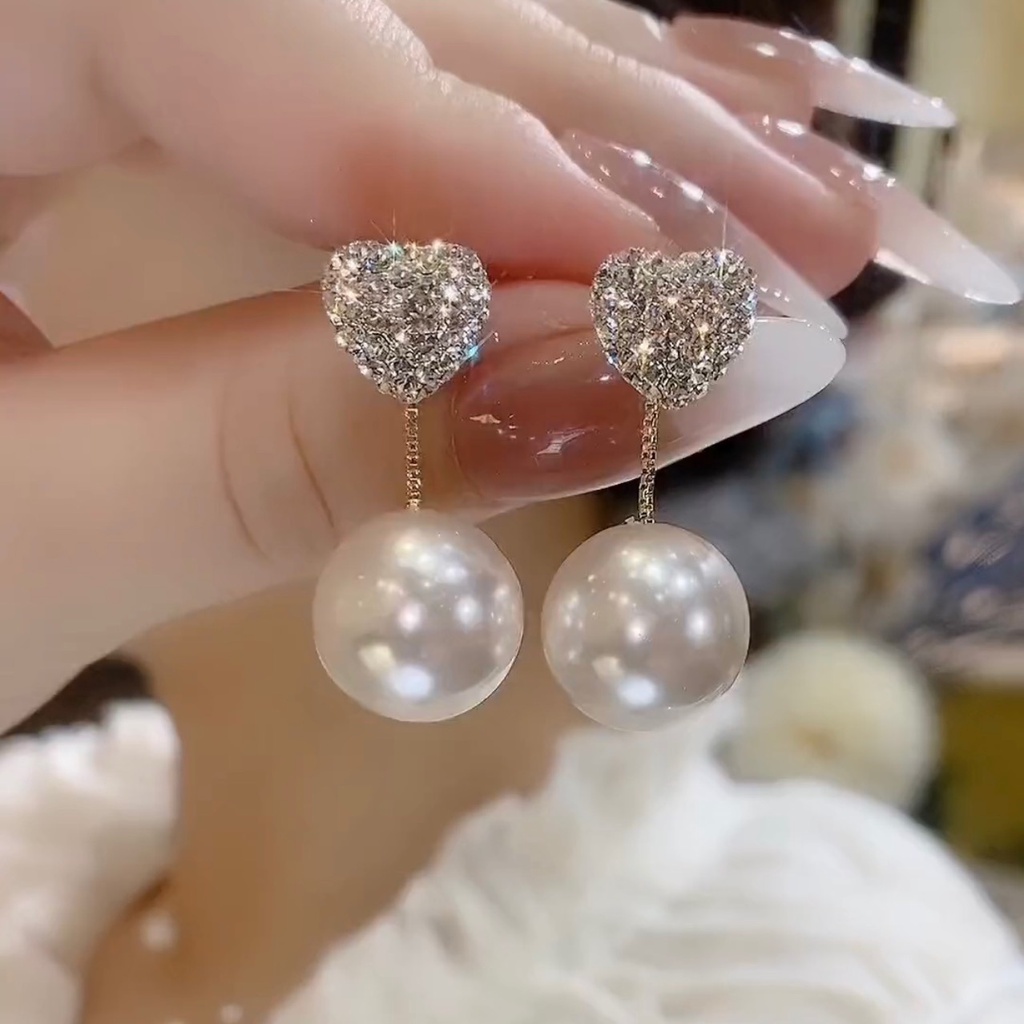 2022 High-End Pearl Diamond Love Heartต่างหูแฟชั่นเกาหลีหนึ่งสไตล์Two-Wearอารมณ์Elegantต่างหูผู้หญิง