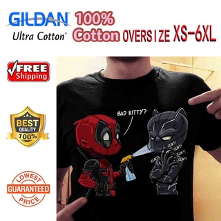 Newjintaoli[Xs-6Xl] เสื้อยืดผ้าฝ้าย 100% พิมพ์ลาย Deadpool Panther Bad Kitty สําหรับนักเรียน