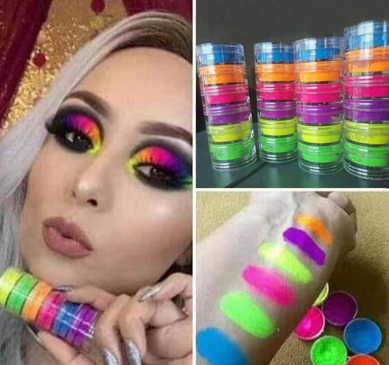 อายแชโดว์ผงแต่งหน้า6สีนีออนอายแชโดว์ชุดความงามตาเครื่องสําอางใหม่ผงร้อนตาแต่งหน้า6ชิ้นชุด ทําเอง เล็บผงศิลปะ
