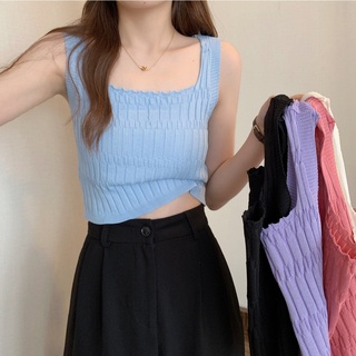 พร้อมส่ง เสื้อกล้าม แขนกุด คอสี่เหลี่ยม ลําลอง สีพื้น สําหรับผู้หญิง