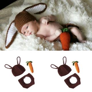 Mary✪ 3pcs Newborn Photography Props Handmade Infant Outfits Baby Rabbit Crochet Hat